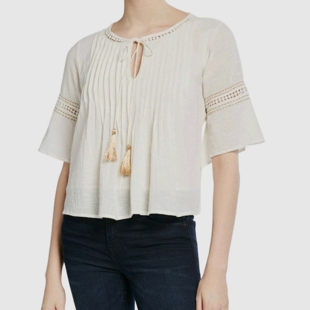 RAGA Cream Blouse with Tassel Accents